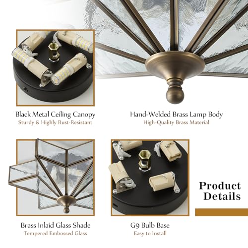 Image of Star Brass Ceiling Light - 12.2 In Small Black Hammered Glass Flush Mount