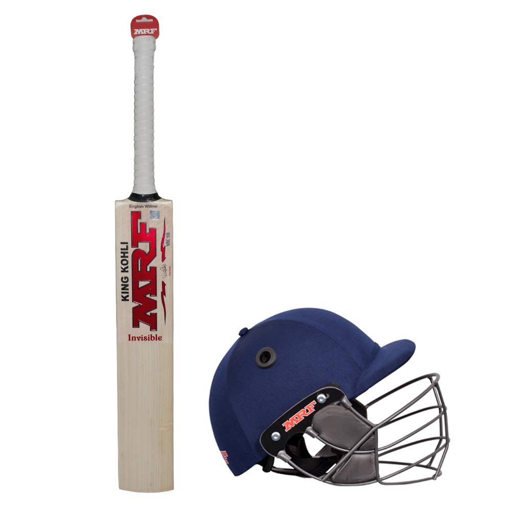 mrf king virat kohli limited edition english willow cricket bat invisible with cricket helmet - genius large