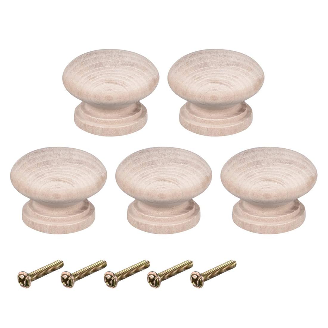 TOP-VIGOR 5Pcs Round Wooden Knobs, 34mm Wood Drawer Pull Handles with Screws, Solid Wood Cabinet Cupboard Wardrobe Furniture Knobs with Painted Finish for Dressers and Tables