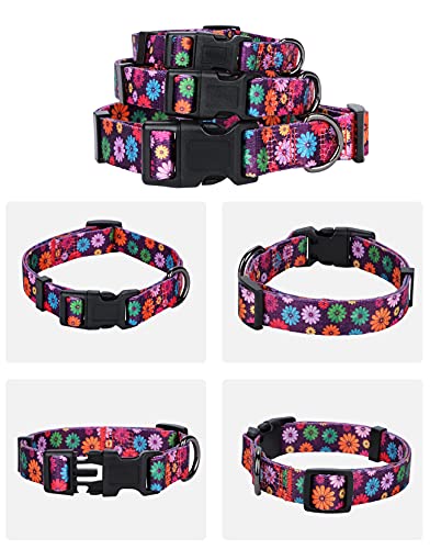 Rhea Rose Girl Dog Collars Fall Daisy Pattern, Colorful Flowers Print, Female Collar, Dark Purple, Large - Image 6