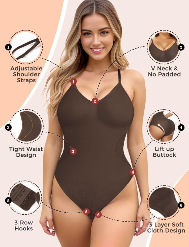 Miniatura 3 de Body moldeador para mujer con control de abdomen (café, M), Café