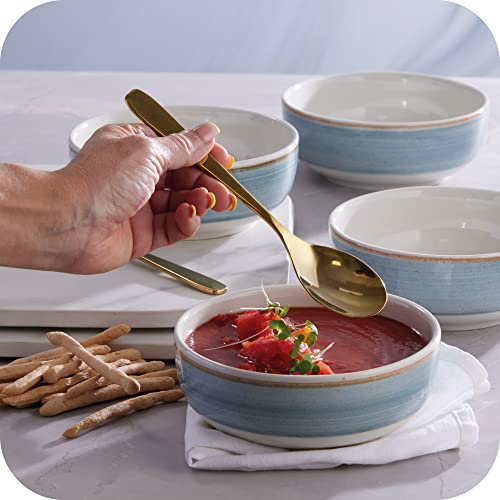 Corona 4 Dinnerware Bowls Set | Blue Caoba 21Oz| Service For 4 | Ceramic | Hand Painted | Set 4 Bowls | Cerámica #TOP4