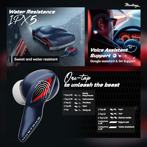 Boult x Mustang Torq Wireless in Ear Earbuds with 50H Playtime, App Support, Quad Mic ENC, 45ms Low Latency, Breathing LEDs, 13mm Drivers, Touch Control, Made in India IPX5 Ear Buds TWS Bluetooth 5.4