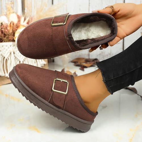 Women's Slippers Fuzzy Cozy Short Ankle Shoes Indoor Outdoor Mules Warm House Slippers for Woman Cute Fluffy Clogs Womens Platform Fleece Lined Memory Foam Suede Winter Plush Slipper4