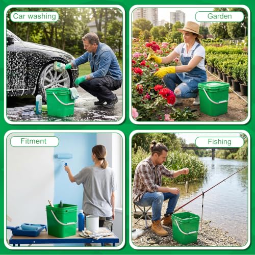 Image of Mumufy 8 Pcs 3.5 Gallon Square Food Grade Bucket with Lid Square Bucket Pail Plastic Handles for Long Term Food Storage, Camping, Fishing, Home Organization Easy Stack and Store (Green)