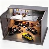 NUEIOVRW 1:64 Diorama Two-Story Garage Model, Tri-color LED Lighting Parking Lot Scene Display Case, Brightness Adjustable Showroom Diorama Kit for Diecast Model Cars Display, Workshop Building
