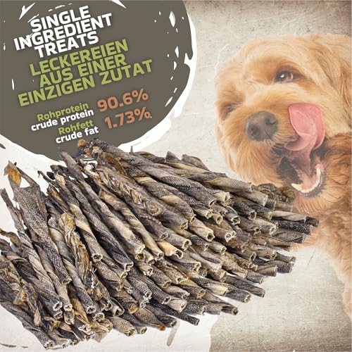 Fischhaut Kausnack für Hunde 1kg (ca. 60–70 Stück) | fettarm & getreidefrei | Fischhaut Kauartikel | natürliche Hundesnacks ohne Zusätze