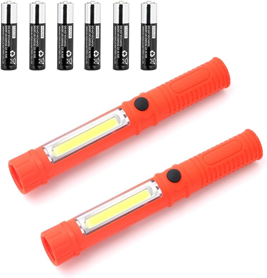 LED Work Light Magnetic Flashlights,Unique Cool Gadget Tool for Men Dad Husband Gift Idea,Portable Battery COB Work Lamp for Mechanic,BBQ,Car,Camping,Emergency (2 Pack,Orange,Batteries Included)