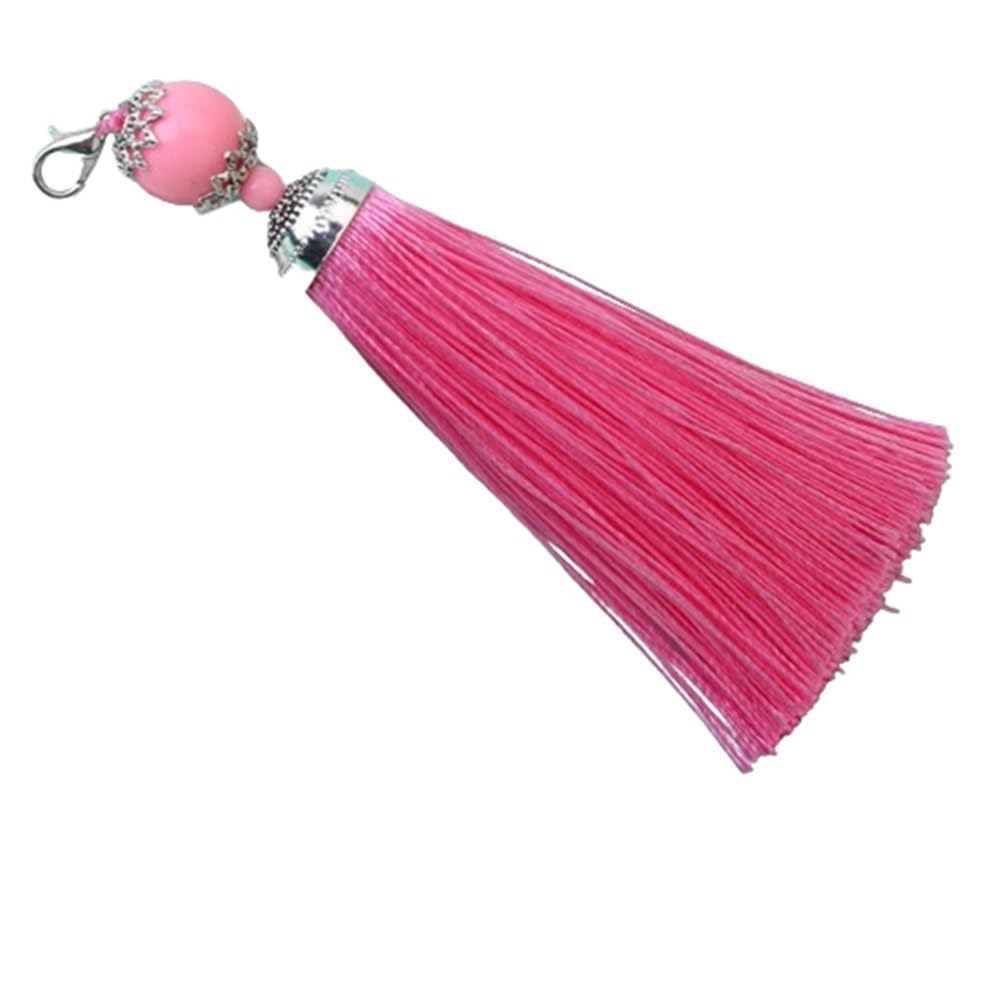 Versatile Tassel Keychain Beads Charms Silk Tassel, 8cm Silky Lobster Clasp, Pendant for DIY Crafts Jewelry Making Accessories 1pc(Pink)