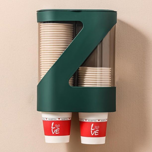 Image of Wall Mounted Double Barrel Paper Cup Dispenser with Dustproof Lid | Automatic Cup Holder for Home, Office, Hospital & Coffee Shop. (Pack of 1)