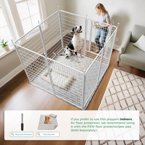 Image of FXW Rollick Unleashed Dog Playpen for Indoor, Yard, RV Camping, 50 inch 8 Panels for Large Dogs, White│Patented