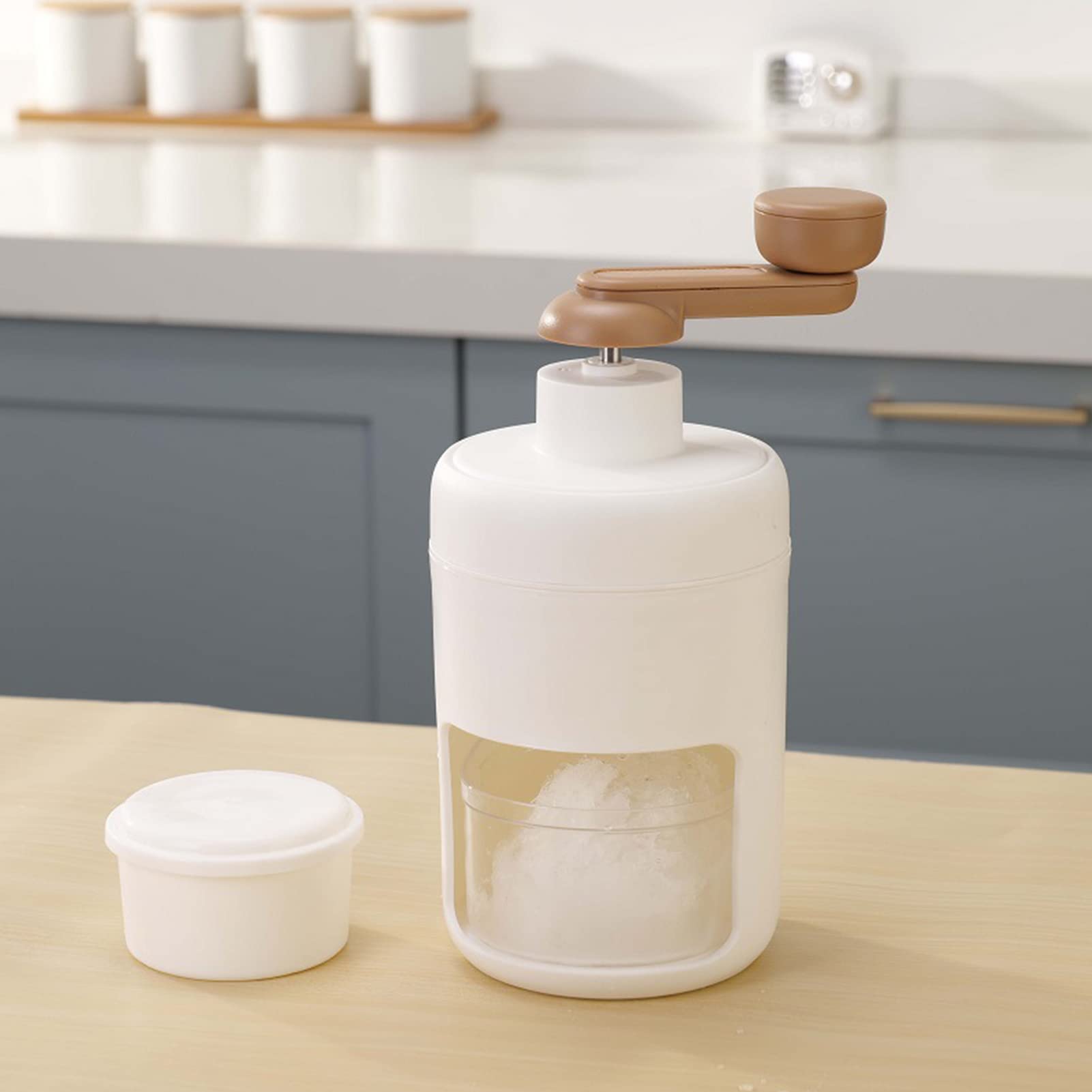Máquina para Hacer Conos de Nieve con Manivela Manual, Mini Máquina Multiusos para Hacer Hielo Afeitado, Afeitadora de Hielo Manual Portátil para Cocina Casera (Blanco)