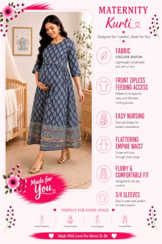 Image of RITIJYA Zipless Feeding Kurta Dress for Women | Maternity Nursing Kurti, No-Zip Easy Access | Extra Pleats Pre to Post Pregnancy | Quick-Dry Fabric | S-4XL