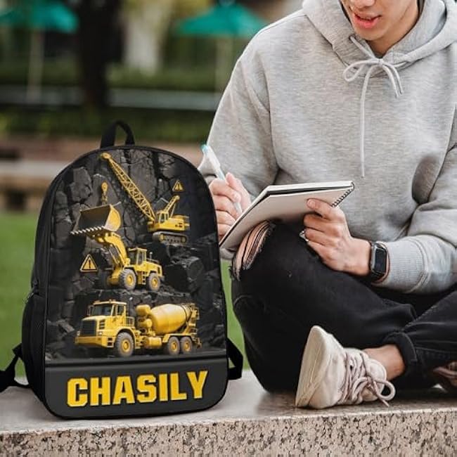 Personalized Engineering Vehicle Themed Backpack, Custom Name Excavator Backpack, Construction Truck Back Pack, Backbag Birthday Christmas Gifts For Excavator Driver Lovers