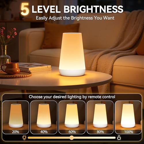 Image of Auxmir Rechargeable LED Night Light, Touch & Remote Control Bedside Lamp with 13 Colors, 5 Brightness Levels, Portable Table Lamp for Kids Baby Nursery, Bedroom, Bathroom, Camping, White