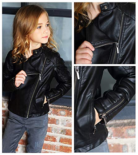 LJYH Girls Faux Leather Quilted Shoulder Motorcycle Jackets Kids Spring Moto Biker Coats3