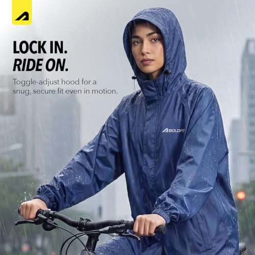 Image of Boldfit Rain Coat Poncho for Men & Women Waterproof Unisex Full Length Poncho, Top Easy Adjustable, Waterproof Outdoor Rainwear- Navy, OneSize