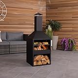 CHARLES BENTLEY Barbecue et cheminée 118cm en Acier Noir, résistant à la Rouille, Design M...