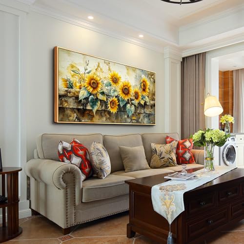 ERQINHUA Large Canvas Wall Decor For Living Room Dining Room Mural Vintage Yellow Sunflower Painting Print Artwork For Farmhouse Kitchen Bedroom Corridor Home Decor Aesthetics Wood Frame 30x60 In