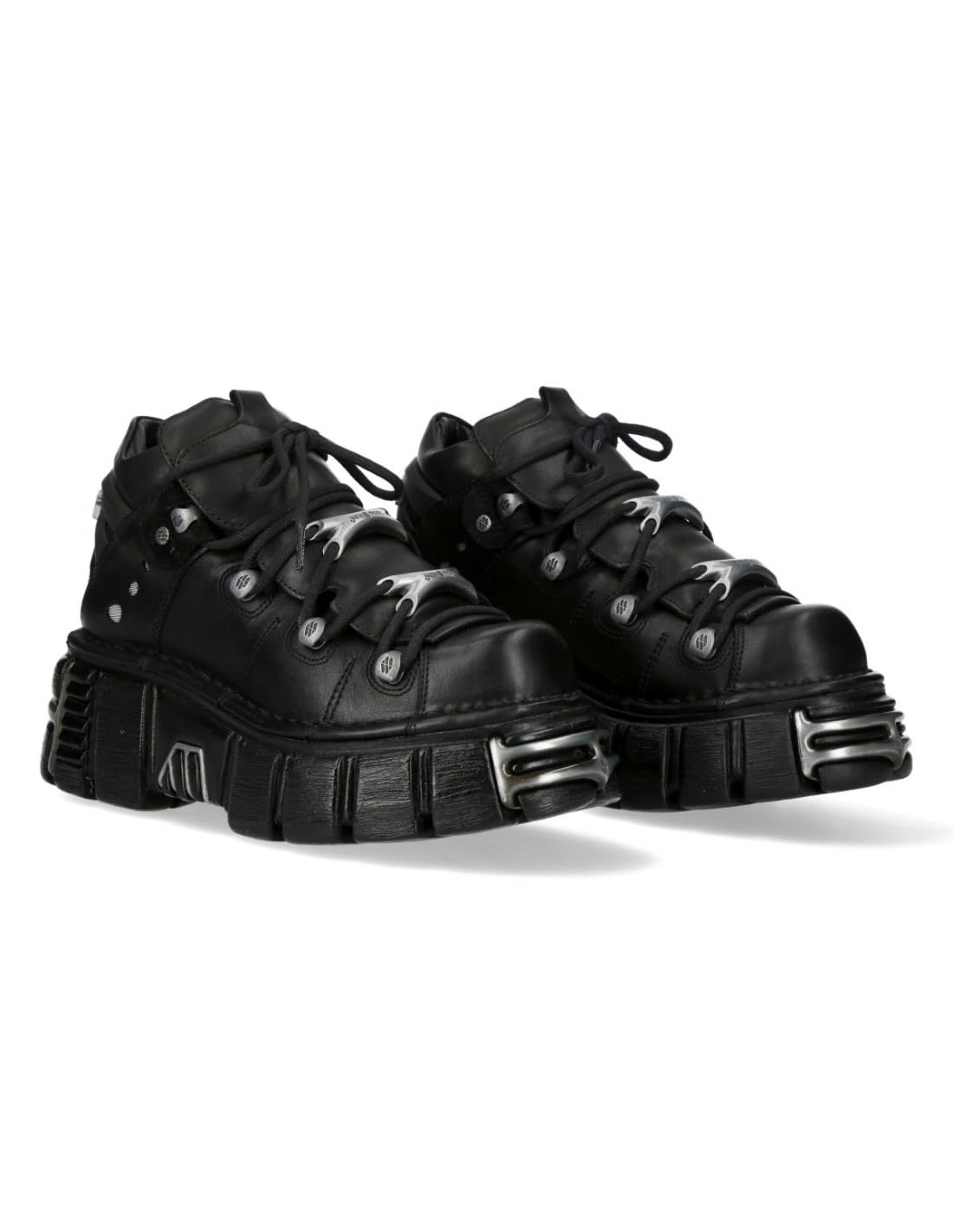 New Rock Botín Piel Negro Mujer Zapato Plataforma ICONIC 106 Black Woman Ankle Leather Shoes Boots M.106N-S16