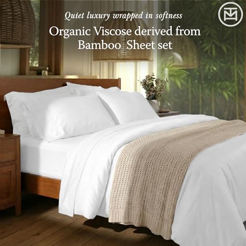 Threadmill Luxury Viscose Made from Bamboo Sheets King Size | Hotel Like Soft with Deep Pockets |Breathable and Cooling for Mattress Bedding Bright White by Threadmill - Used condition - Image 2