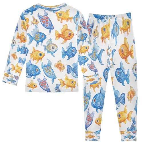 Pajama Sets Long Sleeve Colorful Cartoon Fish Soft Comfy Sleepwear 2 Piece PJS 3-8T3