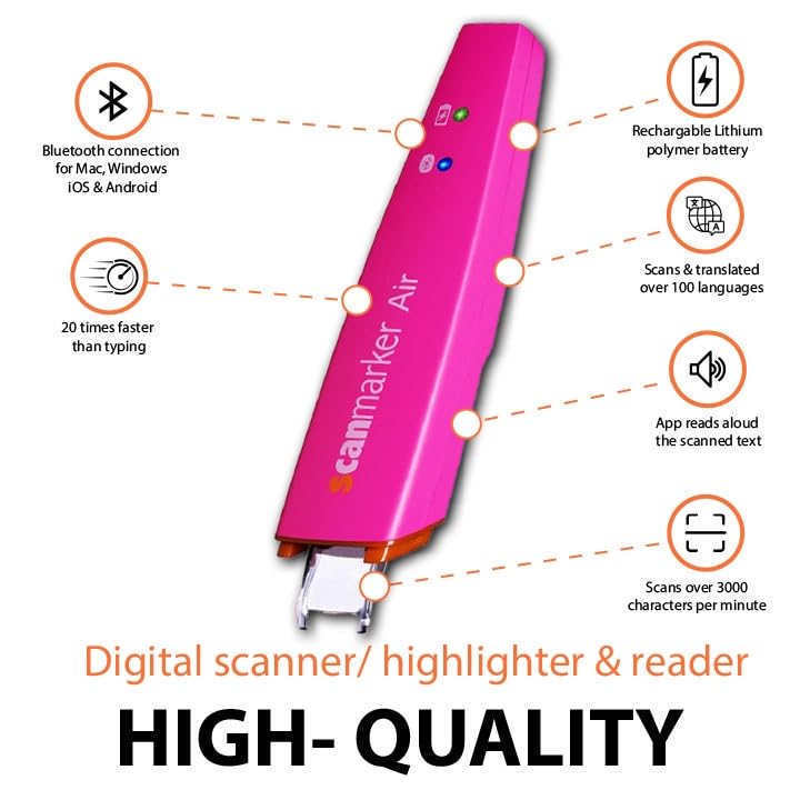 Image of Scanmarker Air Pen Scanner - OCR Digital Highlighter and Reader - Wireless (Pink, Scanmarker Air)