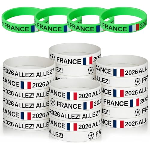 YESAH 20P France Bracelet en Silicone,Avec Motif Drapeau France,Brille la Nuit,Pour Fêtes,Coupe du monde de Football,Concerts,Festivals,Visions...