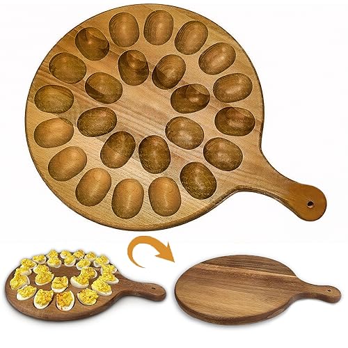 Mrs. M's Floral Cart Deviled Egg Platter & Charcuterie Board - Premium Quality Acacia Wood, Easy to Wash & Deviled Egg Tray, Cutting Board, Cheese Board, Serving Platter & Deviled Egg Carrier
