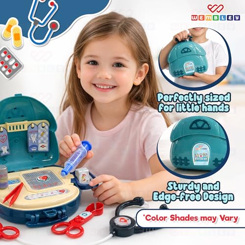 Image of Wembley Doctor Set for Kids Boy & Girl 3-10 Year Old | Stethoscope Doctor kit Pretend Play Portable Suitcase | Safe and Non-Toxic Role Playset | Birthday Gift Toy for Kids Ages 3 to 10 Years Old