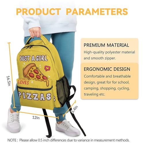 Pizza Backpacks Kids, 16 Inch Cute Backpack for School, Yellow Lightweight Bookbags for Girls3