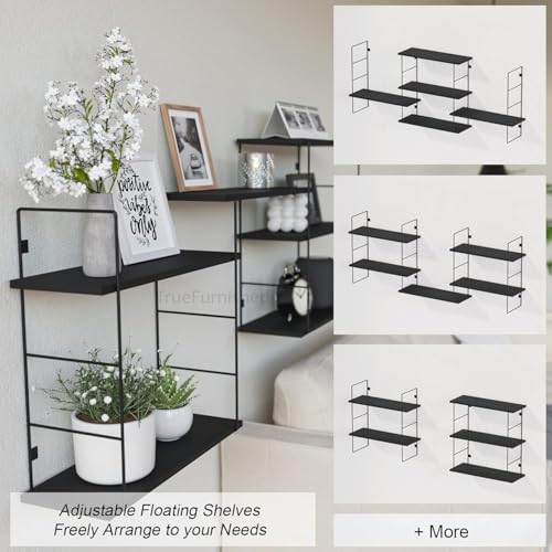 Image of DIY Floating Shelves for Living Room Bedroom Bathroom Kitchen Wall Shelf for Home Office Storage and Display Racks for Wall Home Office Night Stand Set of 5-Black