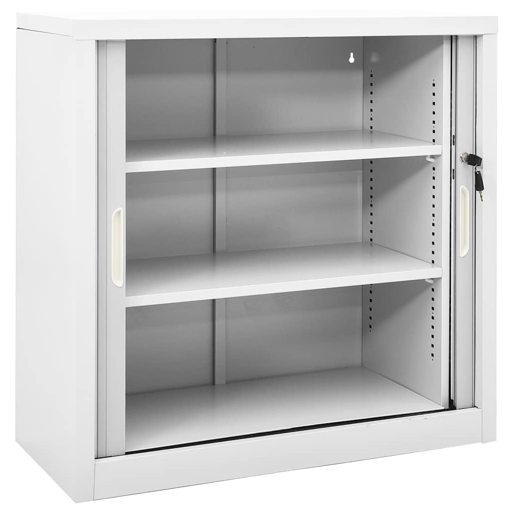 Szafka z drzwiami przesuwnymi ze stali 90 x 40 x 90 cm, zamykana metalowa szafka na dokumenty, szafka do przechowywania z 2 półkami o regulowanej wysokości, do biura i salonu, kolor szary