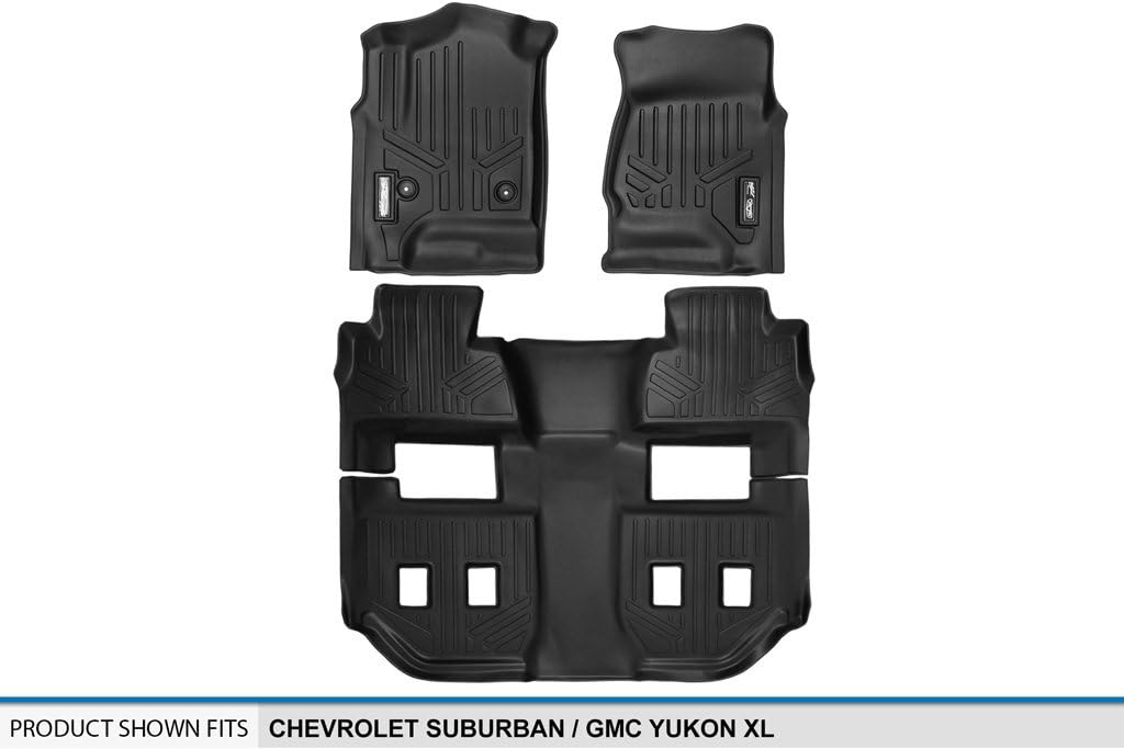 MAXLINER Floor Mats 3 Row Liner Set Black for 2015-2019 Chevrolet Suburban / GMC Yukon XL (with 2nd Row Bucket Seats)