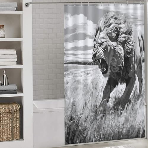 Rideau de douche lion tissu polyester imperméable lavable pour baignoire 140x183 cm - 2