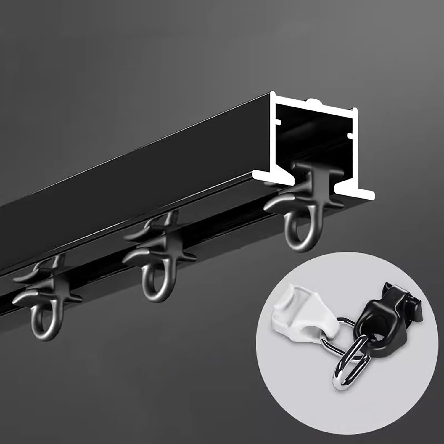 Binario Tenda Soffitto Binario per Tendaggio a Soffitto Incorporato, Asta per Finestra Balcone Doccia Nascosta, Sistema di Partizione per Stanza Ospedale Privacy Incassata(Black,5ft/60in/152cm)