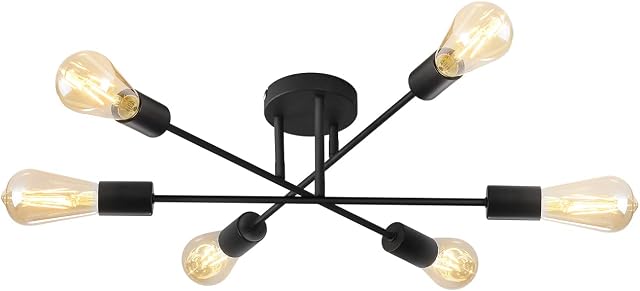 ANWIO Modern 6 Head Sputnik Light,Matte Black Adjustable Sputnik Chandeliers 6 Lights with E27 Base, Industrial-Type Chandelier for Bedroom,Dining ,Living Room,Kitchen(NO Bulb)