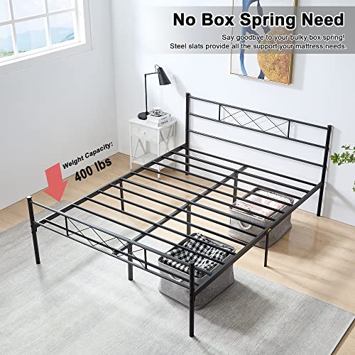Vecelo Metal Platform Bed Frame Mattress Foundation With Headboard & Footboard / Firm Support & Easy Set Up Structure, Full, Black #TOP4