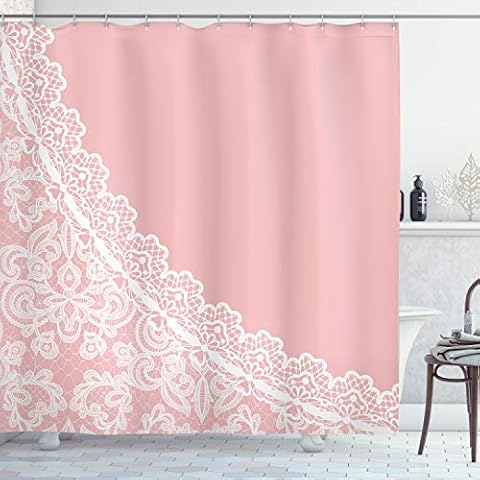 ABAKUHAUS Pink und Weiß Duschvorhang, Spitze Art Border Cover