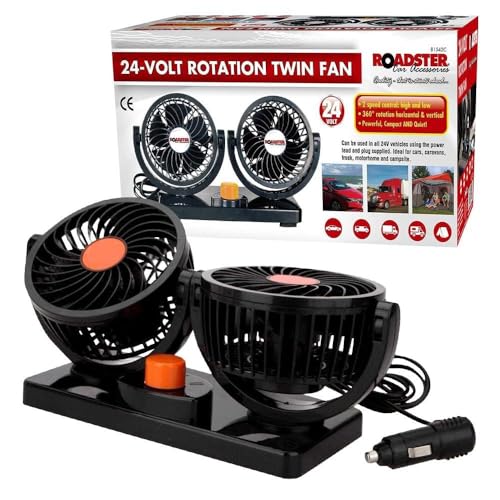 BARGAINS-GALORE 12v Dual Car Fan - Suitable For Trucker, Car, Lorry & Caravans | 360 Rotation, Windscreen, Cool, Volt 2 Speed Twin Fan | Summer, Heatwave, Travel | Rotating & Adjustable