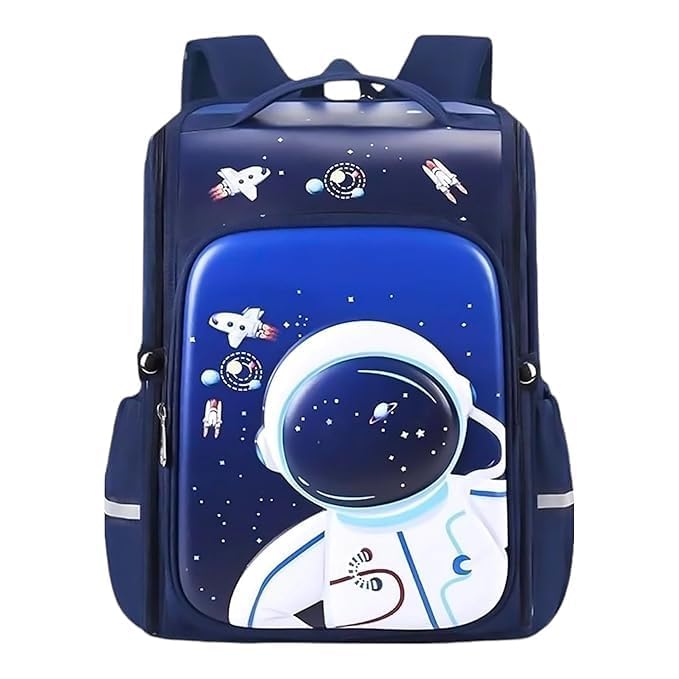 Kids Space Backpack, Navy Blue with Astronaut Design, School Bag with Reflective Strips-picture-12