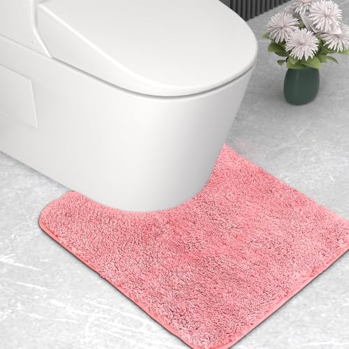 wyewye Tapis de WC en microfibre, tapis pour WC, 2 cm, tapis de bain super épais, super absorbant, 50 x 50 cm, forme U, rose