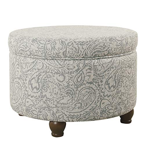 Homepop Home Decor | Upholstered Round Storage Ottoman | Ottoman With Storage For Living Room & Bedroom, Gray Floral #TOP3