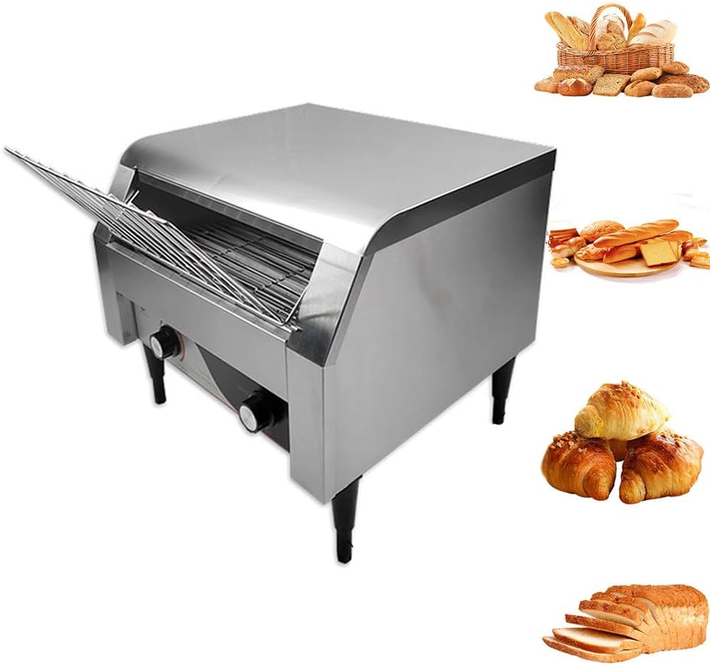 Commercial Conveyor Toaster 150/300/450 Slices per Hour Toaster Oven Machine Electric Commercial Oven with Drawer Multipurpose Snack Toaster Equipment,Silver-150