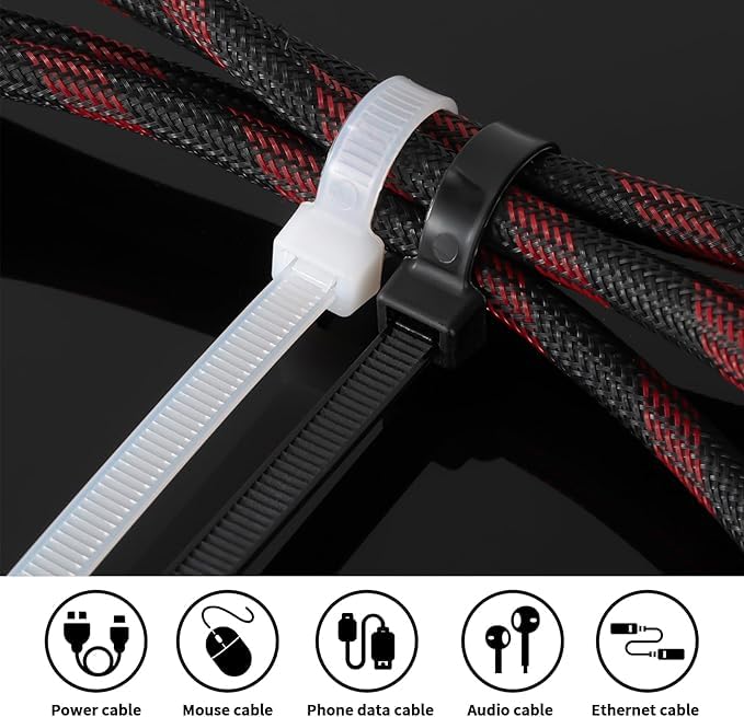 Image of bvslf 100 MM x 2.5 MM | 400 PCS | Small Cable Ties Clear White Mini Thin Cable Ties, Plastic Zip Ties, 4 Inch Nylon Self Locking Cable Tie Wraps for Household, Office, Garden
