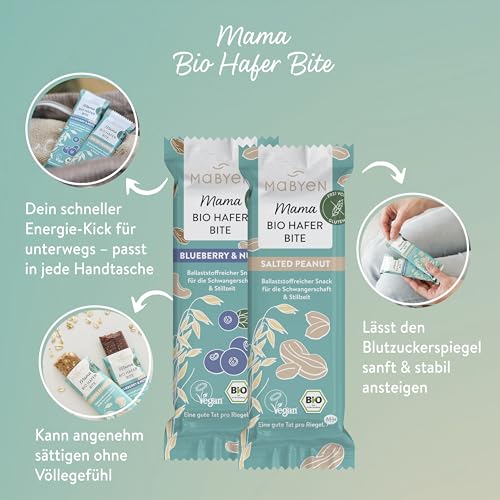 MABYEN Bio Hafer Dattel Bite Riegel 20 Stk. | Hafer Riegel - Gesunder Snack ohne zugesetzten Zucker für Schwangerschaft und Stillzeit - Riegel mit Trockenfrüchten - Blueberry Nuts und Salted Peanut