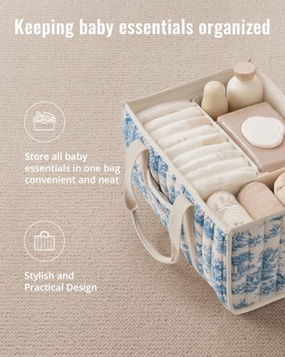 Image of Blissful Diary Toile Diaper Caddy Organizer, Baby Diaper Basket, Blue Toile