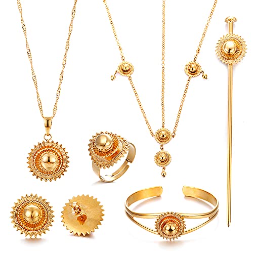 18K Gold Plated Ethiopian Jewelry Sets for Women Wedding Party Bridesmaid Habesha Jewelry