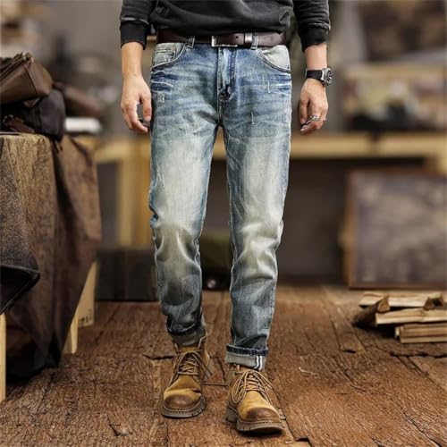 Men's High Street Fashion Stretch Slim Straight Leg Vintage Washed Jeans3