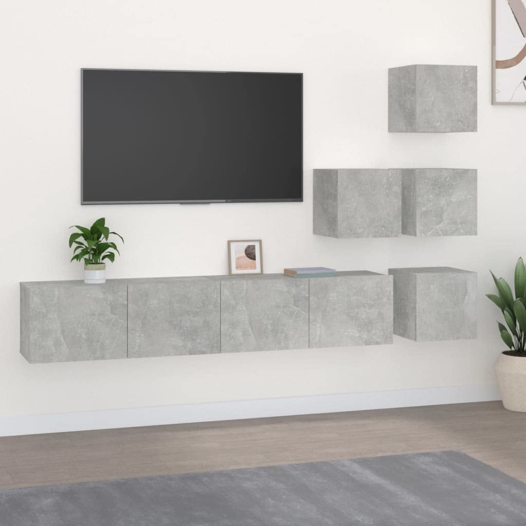 Wandschrank Fernseher Betongrau, TV-Hängeschrank aus Holzwerkstoff mit dekorativem Design, bietet reichlich Stauraum für Schlüssel und Notizblöcke, einfache Reinigung mit feuchtem